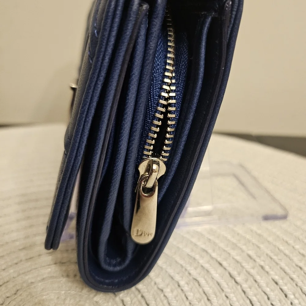 💙 Christian Dior Diorama Navy Blue Leather Compact Wallet